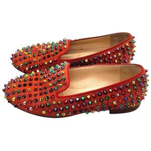 Christian Louboutin Rolling Spikes Multi Studs Opera Loafer Flat 35 Poppy Red